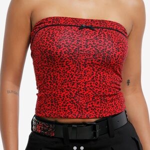 Hot Topic Red Leopard Print Strapless Tube Top
